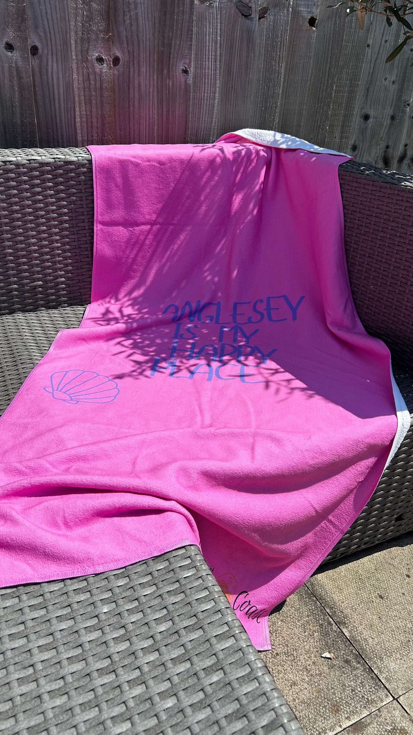 Anglesey Is My Happy Place – Pink Microfibre Beach Towel Shore & Coast