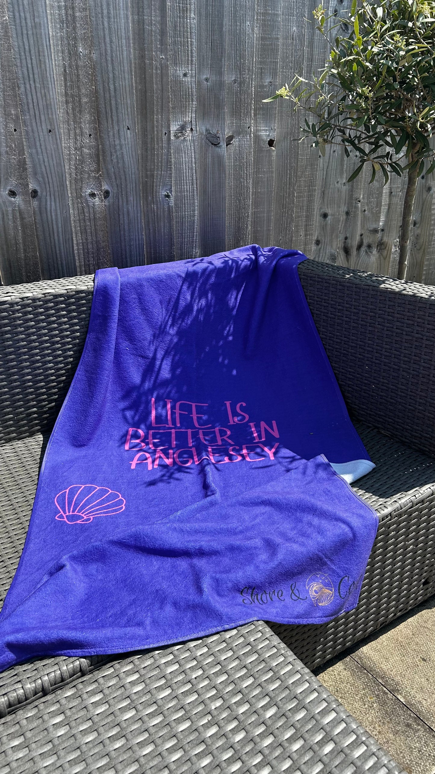 Life is Better in Anglesey – Purple Microfibre & Cotton loops Beach Towel - Shore & Coast