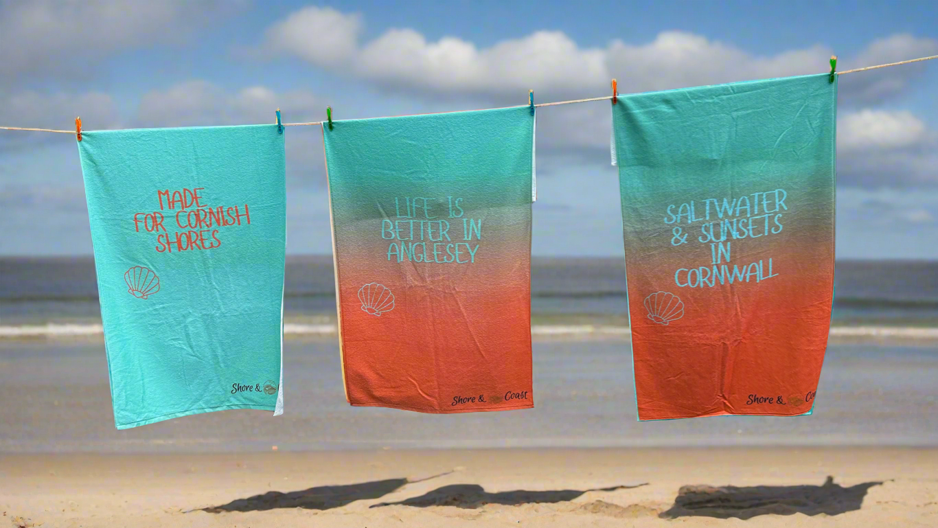Saltwater & Sunsets in Cornwall Beach Towel Mint & Orange Ombré 🍃🧡