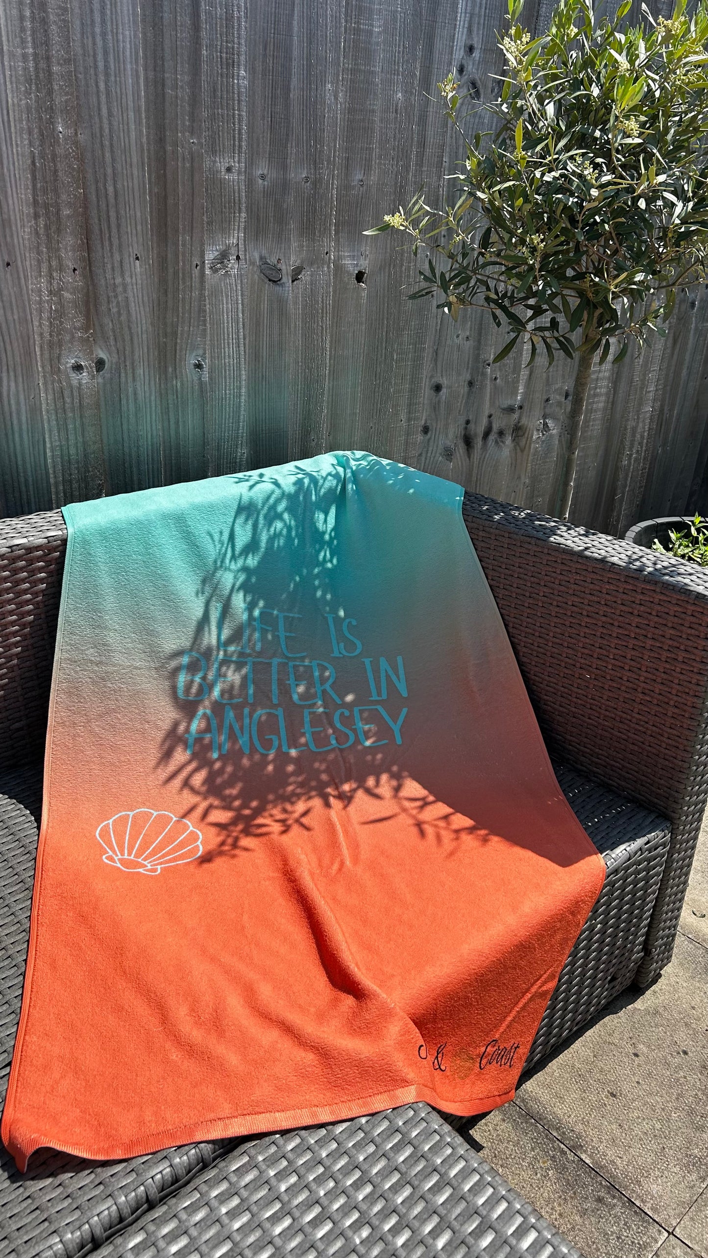 Life is Better in Anglesey – Mint & Orange Microfibre & Cotton loops Beach Towel by Shore & Coast 🐚