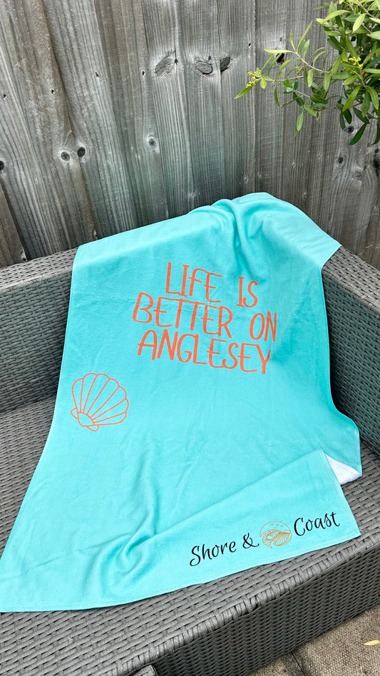 Life is Better on Anglesey Beach Towel – Mint & Orange