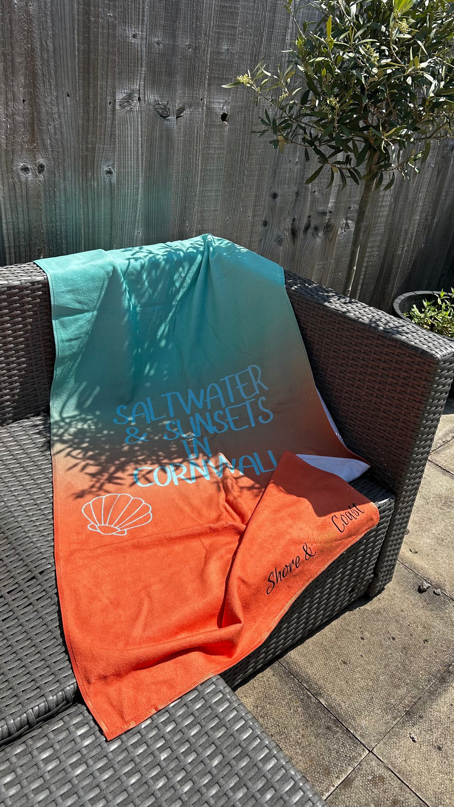Saltwater & Sunsets in Cornwall Beach Towel Mint & Orange Ombré 🍃🧡