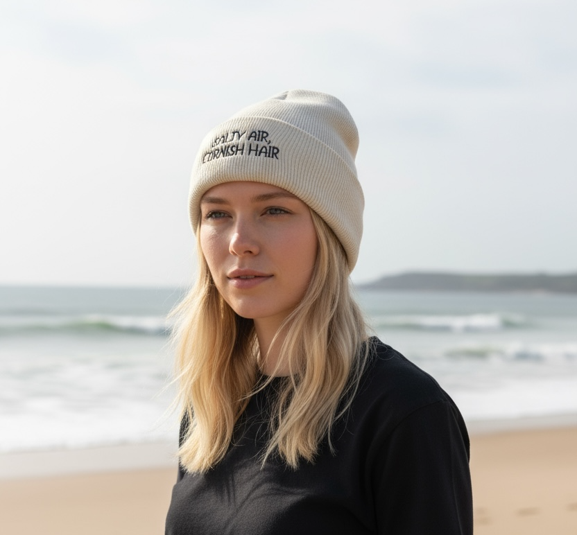 Salty Air, Cornish Hair Beanie in Cream