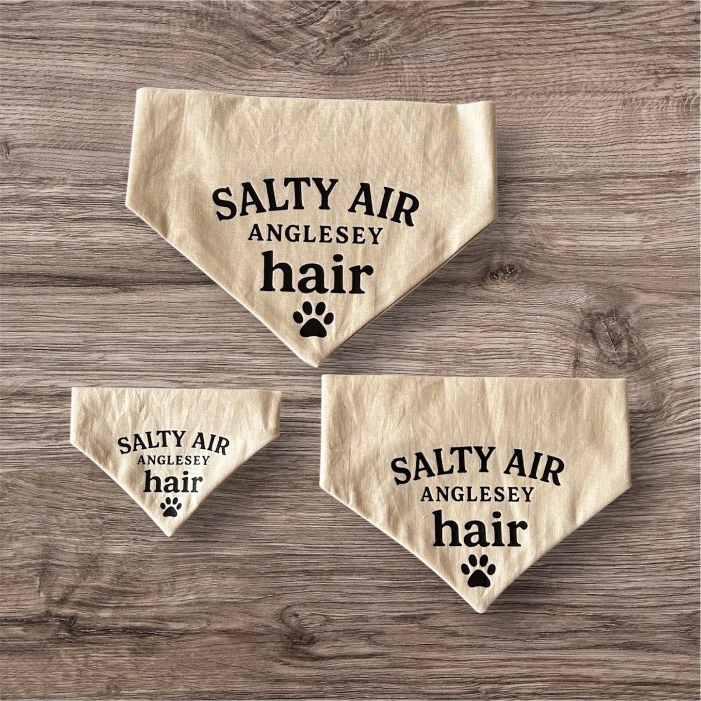 Handmade in the UK - Salty air, Anglesey hair Dog Bandanas in Almond 🐾