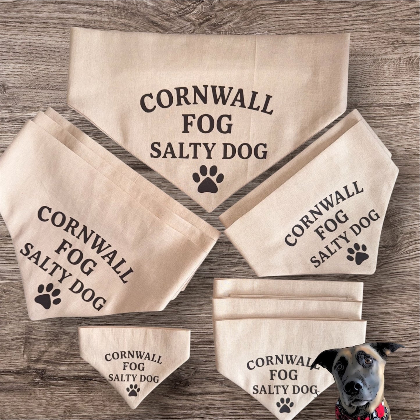 Handmade in the UK - Cornwall Fog, Salty Dog Bandana in Almond