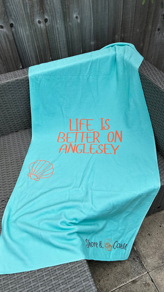 Life is Better on Anglesey Beach Towel – Mint & Orange