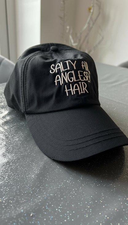🖤 Salty air, Anglesey hair Baseball Cap in Black with Cream embroidery 🐚