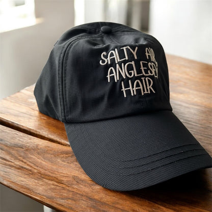 🖤 Salty air, Anglesey hair Baseball Cap in Black with Cream embroidery 🐚